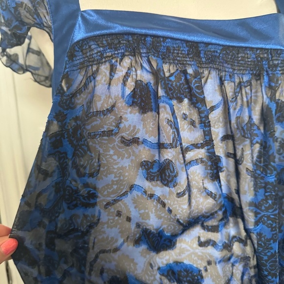 Y2K Blue Floral Women's Top L coquette whimsigoth glam fairy - Picture 4 of 8